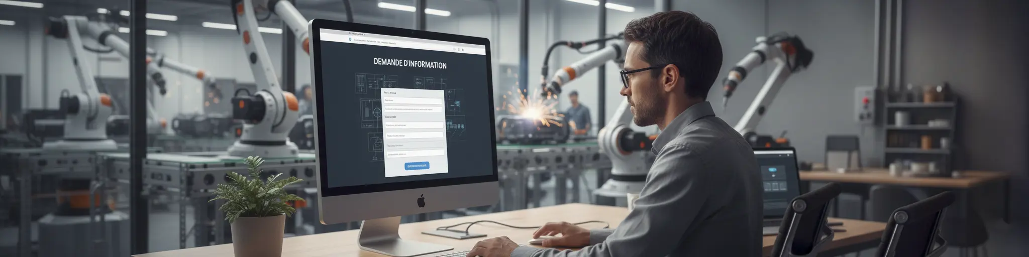 Un ingénieur remplissant le formulaire ‘comment louer un robot industriel’ chez LocaRobot